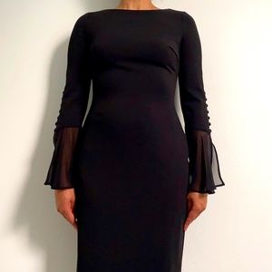 Calvin Klein womens Solid Sheath With Chiffon Bell Sleeves Dress